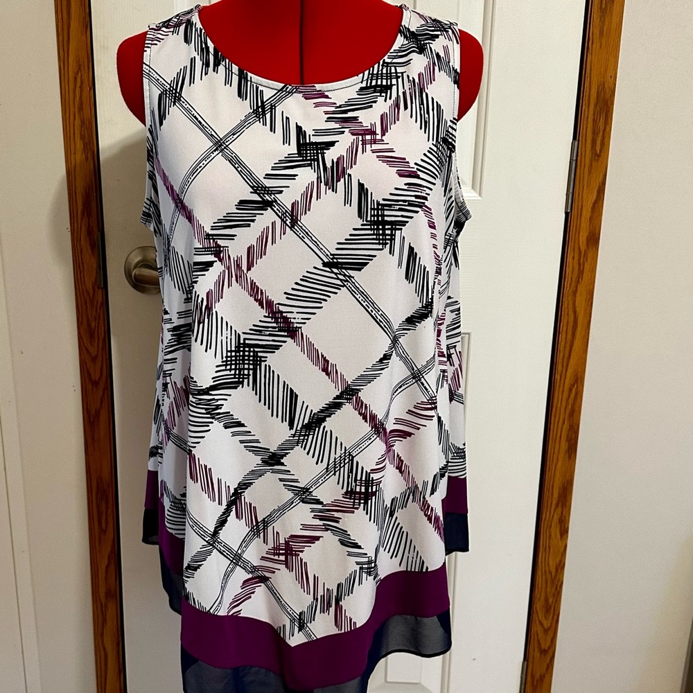 Alfani Sleeveless Plaid Tunic - Navy, White, Purple